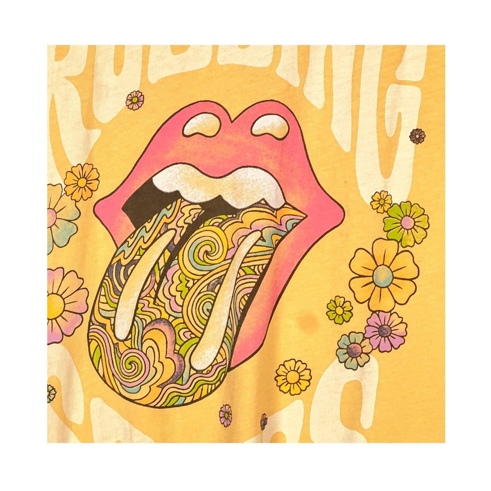 American Eagle Rolling Stones Graphic Tee Women XS/S Floral Tongue Yellow Good - Picture 2 of 8